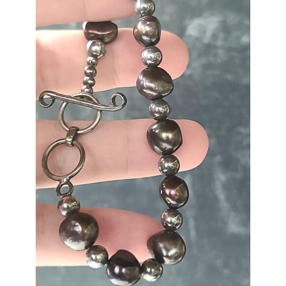 925 Sterling Silver Pearl & Silver Beaded Adjustable Bracelet Vintage - Picture 3 of 10